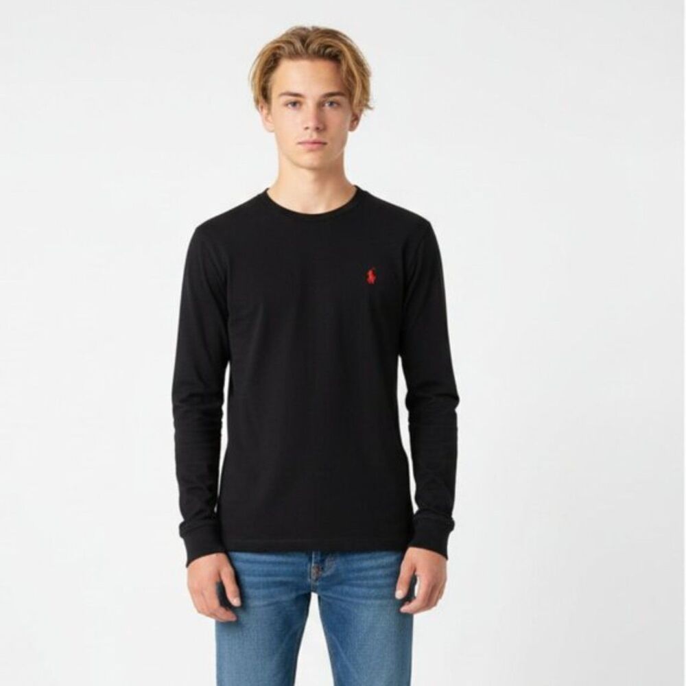 Ralph Lauren Polo Black Cotton Long Sleeve Crew Tee T Shirt Boy’s L